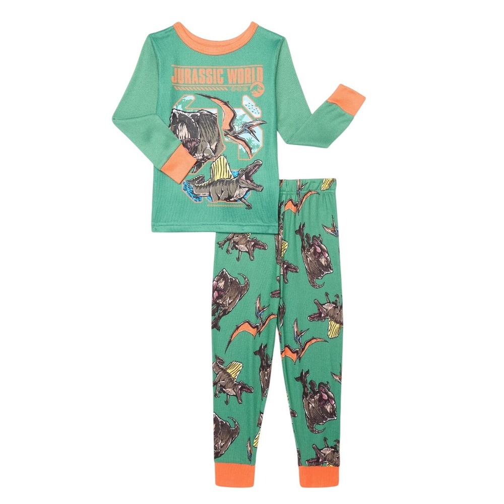 NWT Jurassic World Boys Pajama Set Size 4 Dinosaur‎ Long Sleeve Pants Green Gift